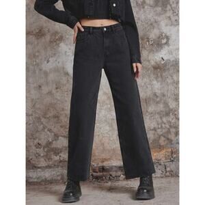 Cider Womens size Large Straight Wide Leg Denim Jeans High Rise Black